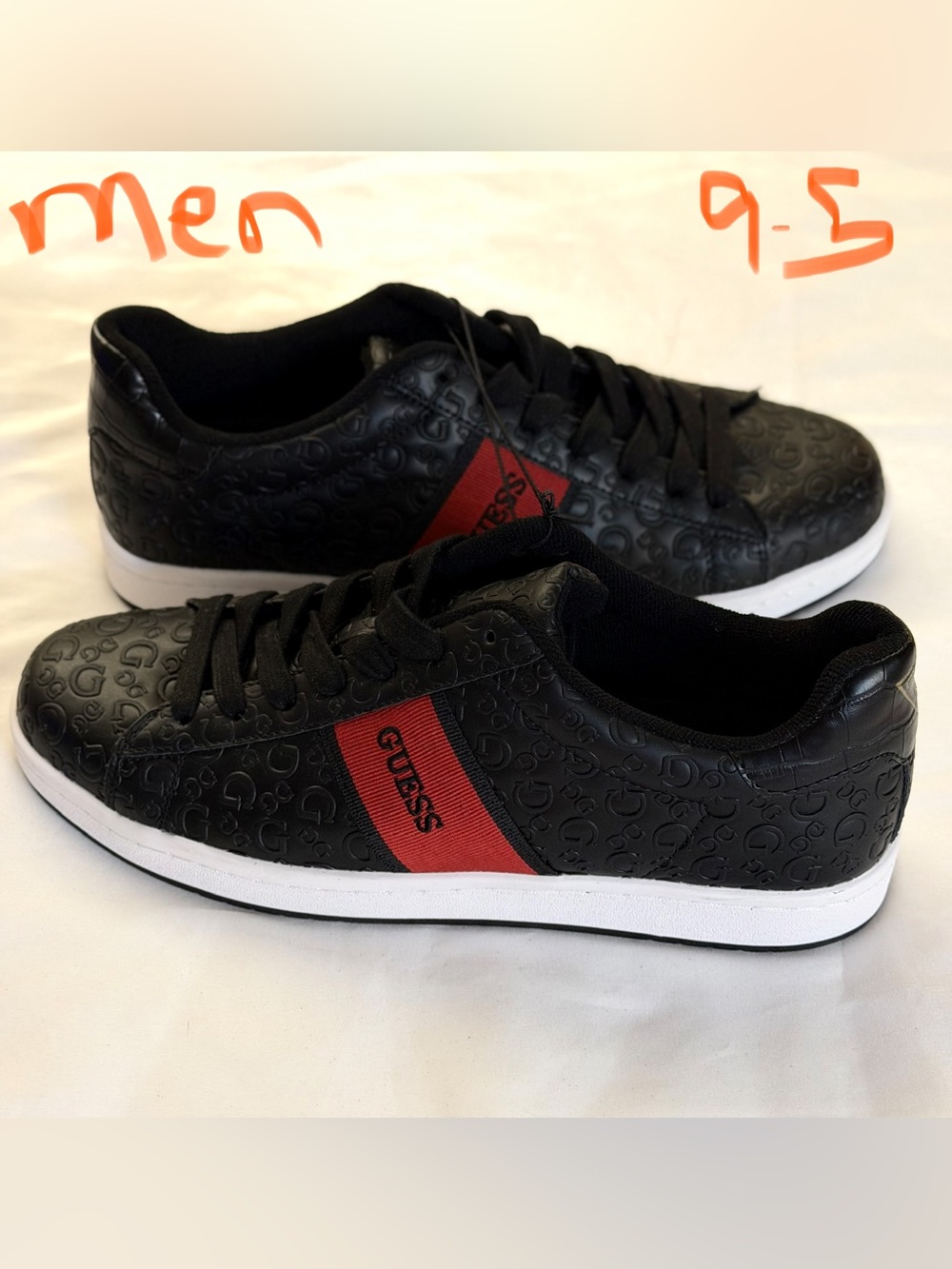 GUESS Men’s Black Sneakers with Red Stripe